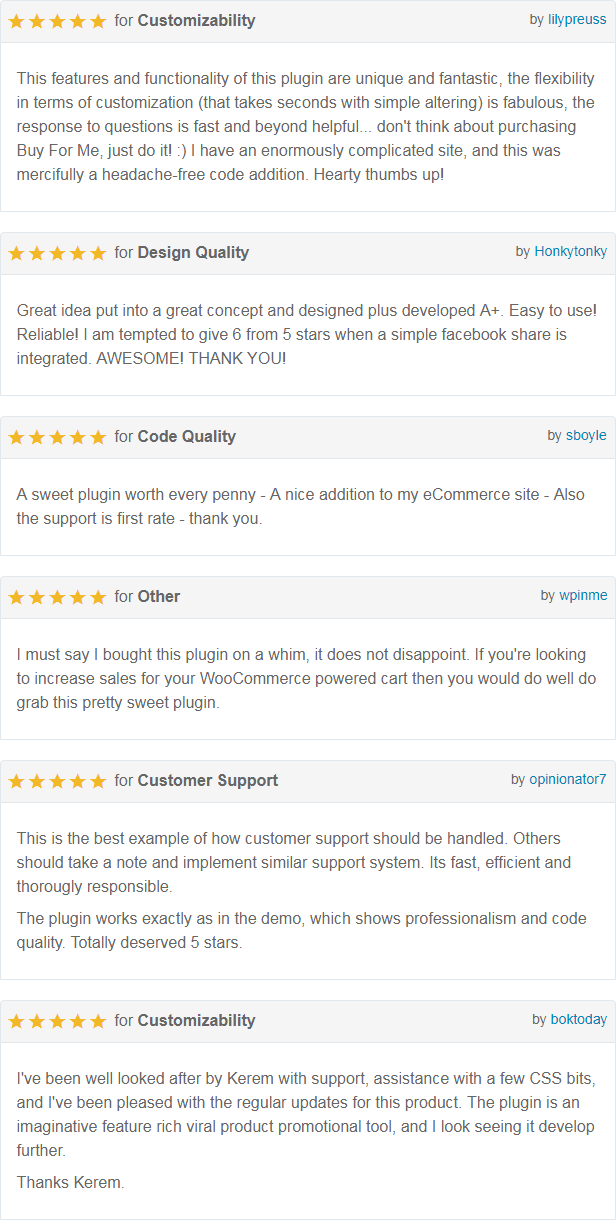 Compre para mim Plugin - Avaliações de clientes 2